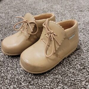 Angelitos Toddler Boys Tan Leather Lace Up Oxford Shoes Size 21 Made in Spain